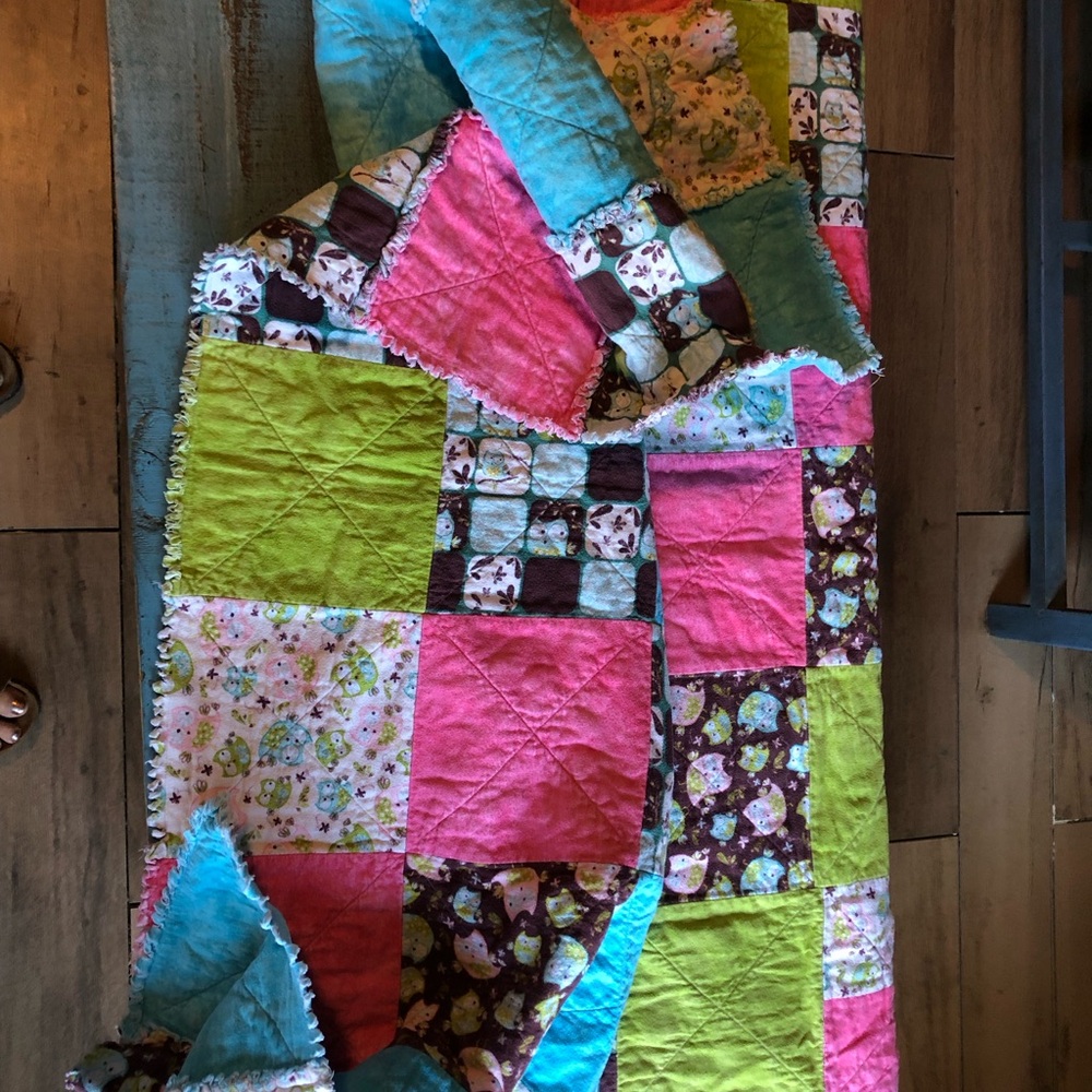 Handmade Colorful Patchwork Quilt Owl Theme - Girl Bedding